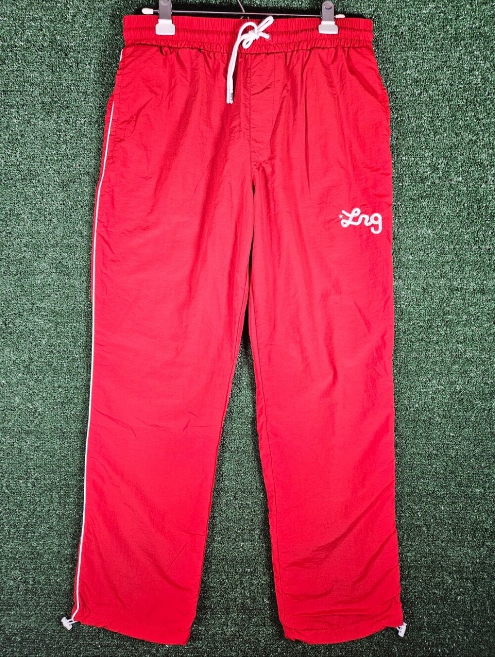 LRG Red Track Pants w/White Piping & Drawstrings / Mens Size Medium